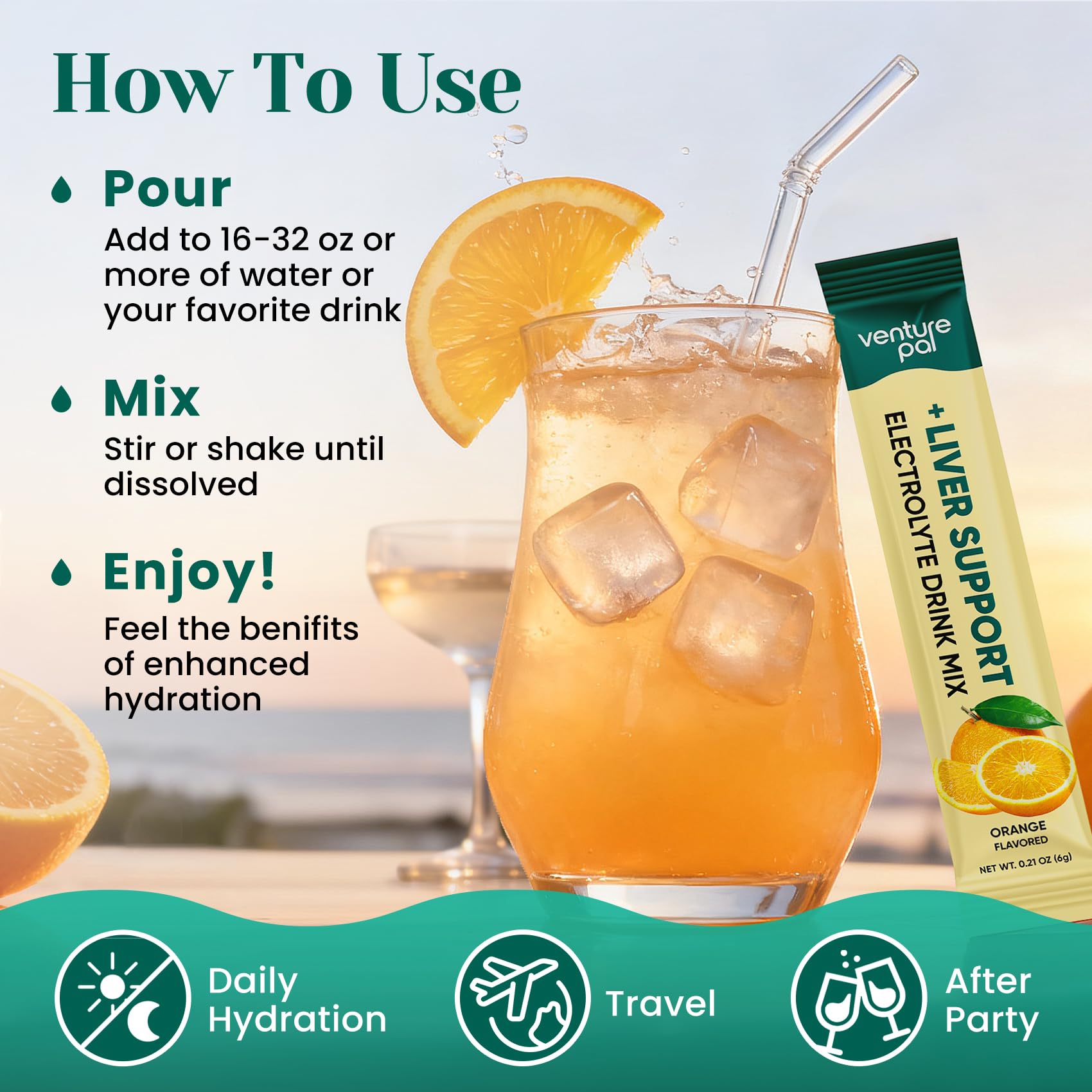 Venture Pal Hydration Packets + Liver Support- Liquid Daily IV Electrolyte Powder Packets with 7 Electrolytes & 5 Vitamins, Milk Thistle + L-Theanine | Sugar-Free