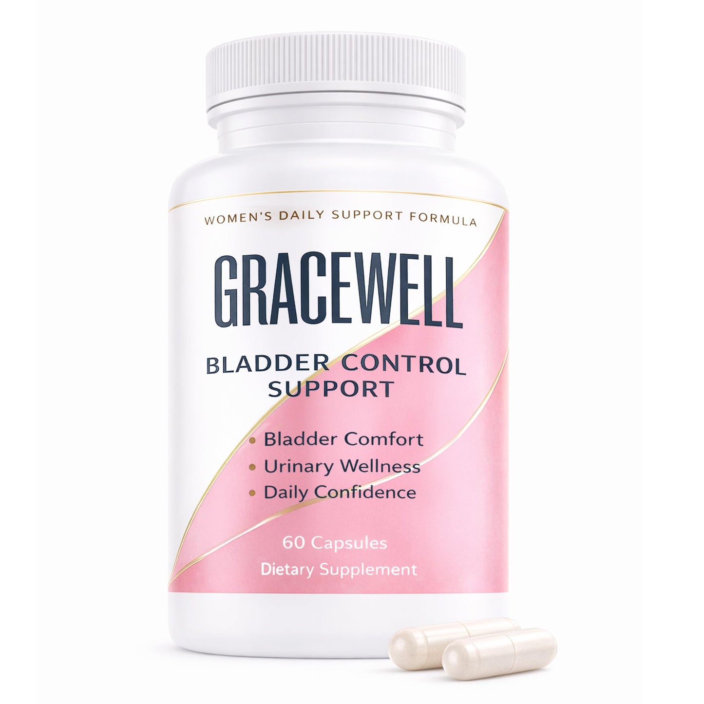 Supplement bottle labeled 'Gracewell' for bladder control support on a white background
