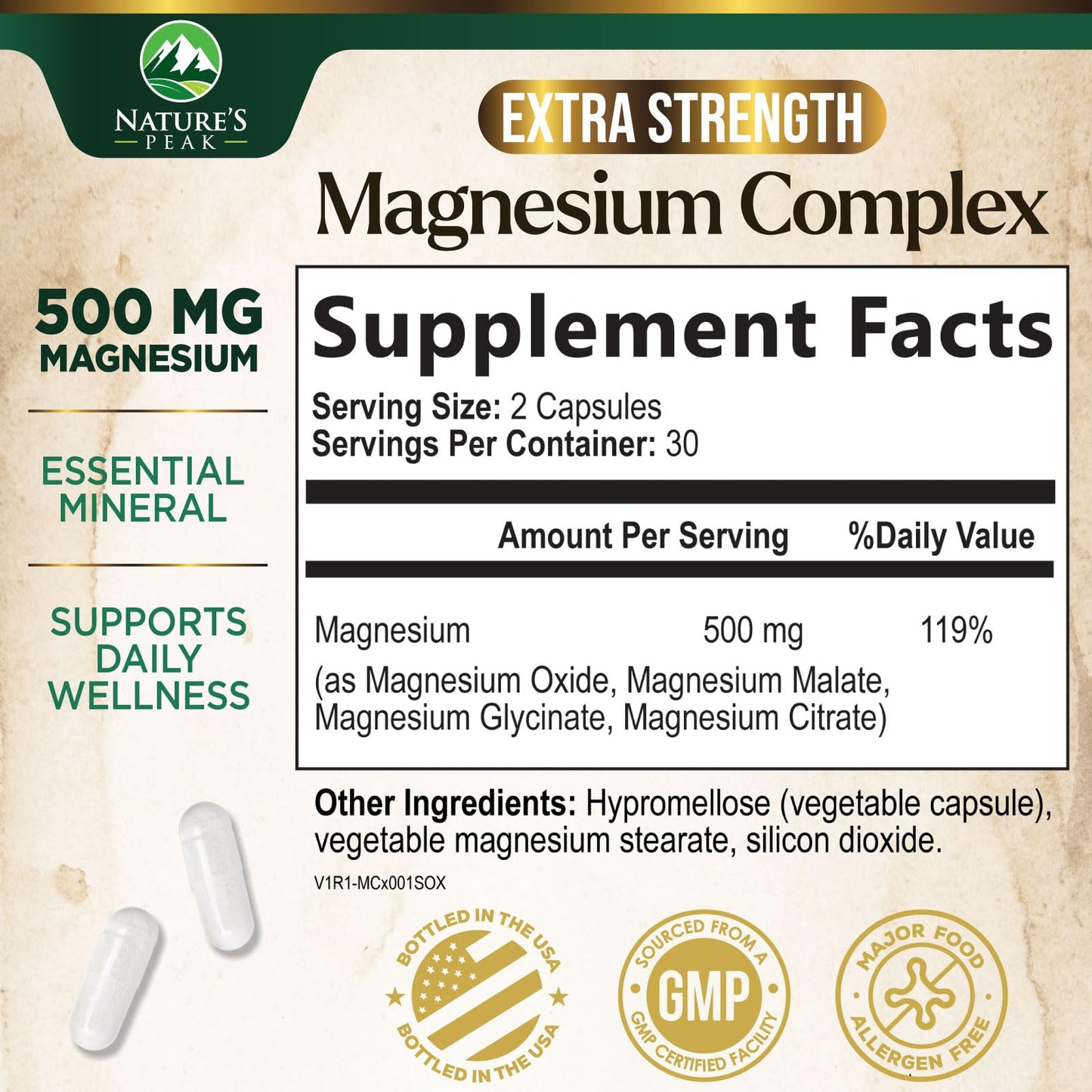 Magnesium Complex Supplement - Magnesium 500mg Per Serving - High Absorption Blend of Glycinate, Citrate, Malate, Oxide - Supports Sleep, Muscle, Bone, Heart Health - Bottled in USA - 60 Capsules Nature's Peak buy supplements Au