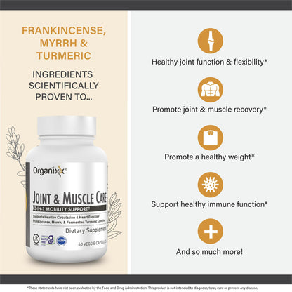 Organixx Joint & Muscle Care Organic Turmeric Supplement, 3-in-1 Frankincense, Turmeric and Myrrh Joint Health & Joint Support Supplement Body Care Capsules, Supports Swelling, Tension, 60 Capsules OrganixxBuy Supplements Australia