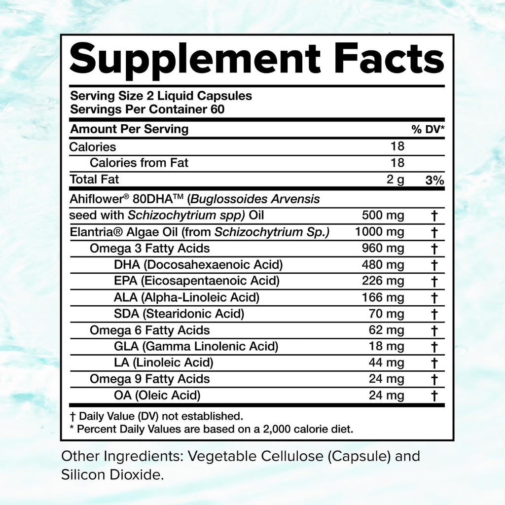 Complement Vegan Omega 3 Supplement- 960mg Omega-3 Fatty Acids, DHA, EPA, SDA, ALA Supplement - Immune Support- 60 Servings, 120 Liquid Capsules ComplementBuy Supplements Australia