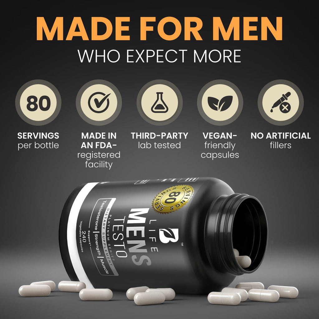 Testosterone Booster Supplement for Men | Boron supplement for men with Tribulus Terrestris, Black Maca, Horny Goat Weed, L-Arginine | Stamina, Endurance, Muscle growth & strength | 80 Servings B Life CompanyBuy Supplements Australia