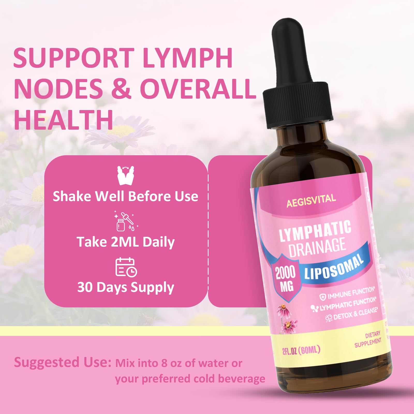 Liposomal Lymphatic Drainage Drops, Lymphatic Support with Echinacea, Dandelion, Turmeric, Burdock, Elderberry, and Calendula, Lymph System Support & Immune Health Aegisvital buy supplements Au