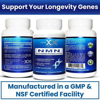 Genex Formulas NMN 250mg - Stabilized Form (60 Capsules), 99% Pure Supplement Capsules for Increased NAD Levels, DNA Repair