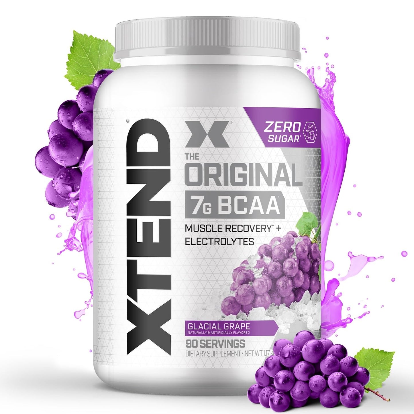 Xtend Original BCAA Powder, 7g BCAAs and 2.5g L-Glutamine for Muscle Recovery Hydration and Lean Muscle, Sugar Free Intra and Post Workout Drink with Electrolytes, Glacial Grape, 90 Servings Xtend buy supplements Au