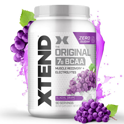 Xtend Original BCAA Powder, 7g BCAAs and 2.5g L-Glutamine for Muscle Recovery Hydration and Lean Muscle, Sugar Free Intra and Post Workout Drink with Electrolytes, Glacial Grape, 90 Servings Xtend buy supplements Au