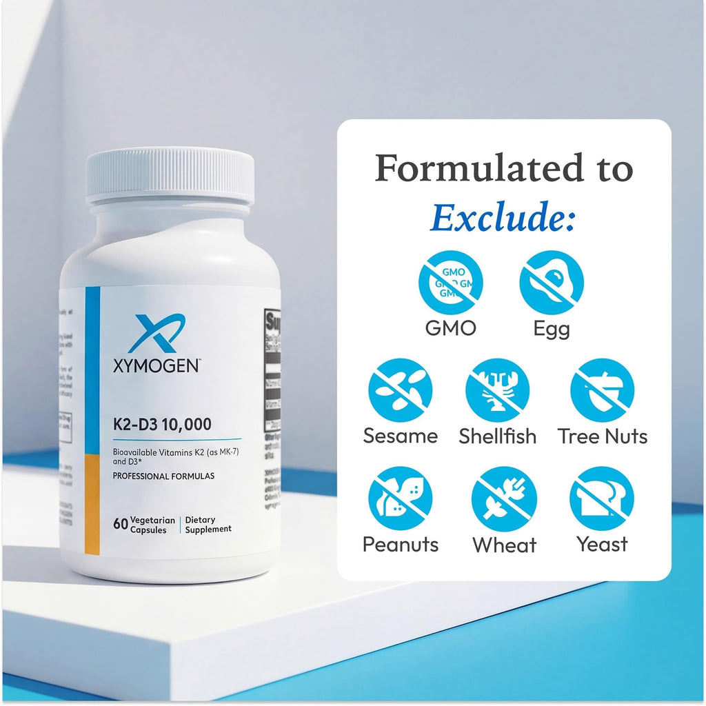 XYMOGEN K2-D3 10000 - Vitamin D3 K2 Supplement for Immune, Bone & Cardiovascular Support* - Non-GMO, Gluten-Free, Vegetarian - 60 Capsules XYMOGEN buy supplements Au