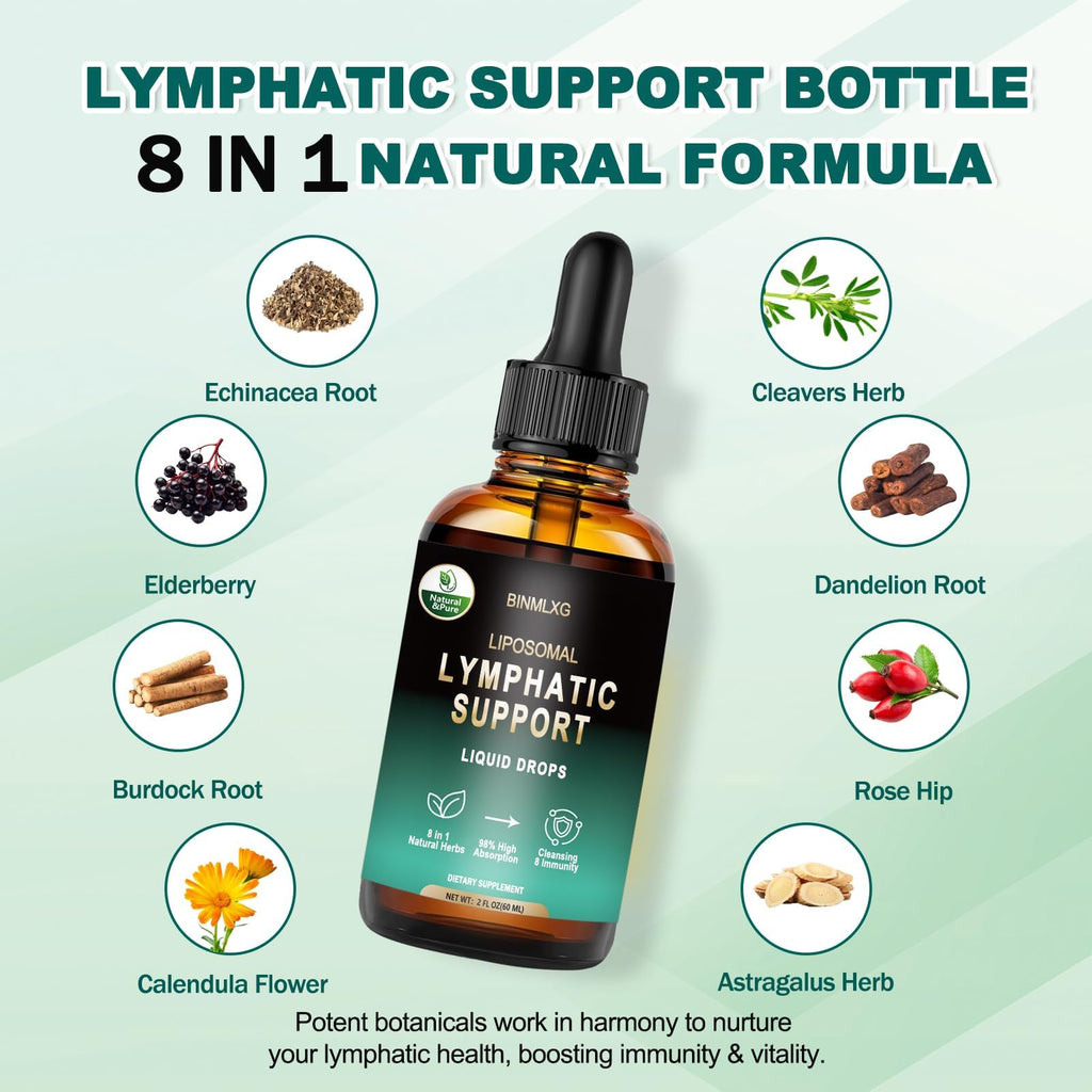 BINMLXG Liposomal Lymphatic Drainage Drops, 8-Herb Formula with Echinacea, Elderberry, Burdock Root Blend, for Lymphatic Drainage, Immune Support, Cleanse & Detox, 2 Fl Oz BINMLXG buy supplements Au