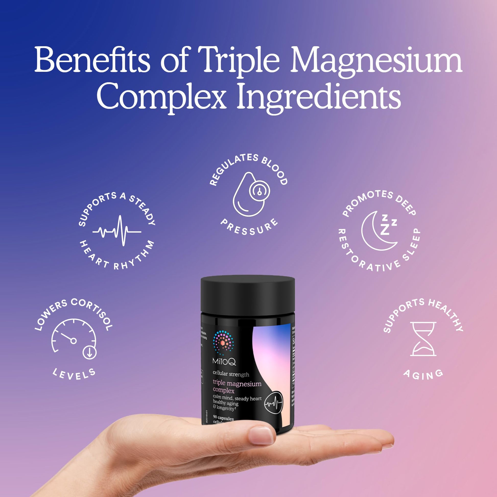 MitoQ Triple Magnesium Complex | Magnesium Glycinate, Taurinate, Oxide with GABA for Heart Health, Stress Management, & Deeper Sleep | High Absorption | 90 Capsules MitoQ buy supplements Au