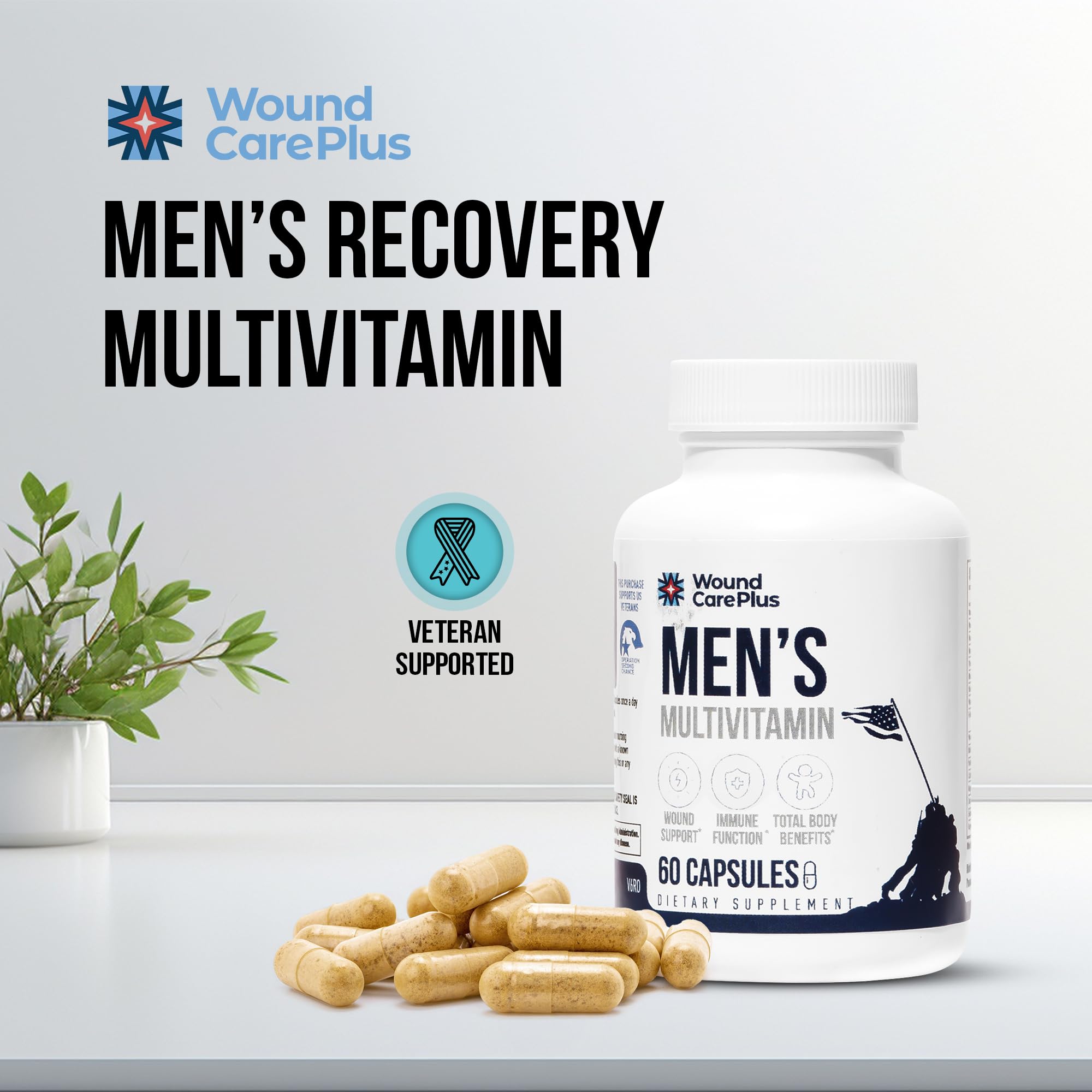 Wound Care Plus Men's Multivitamin – Comprehensive Vitamin & Mineral Blend with Vitamins A, B, C, D, E, Zinc – Supports Immune Health, Energy & Skin Wellness – 60 Capsules – Non-GMO, Gluten-Free WOUND CAREPLUSBuy Supplements Australia