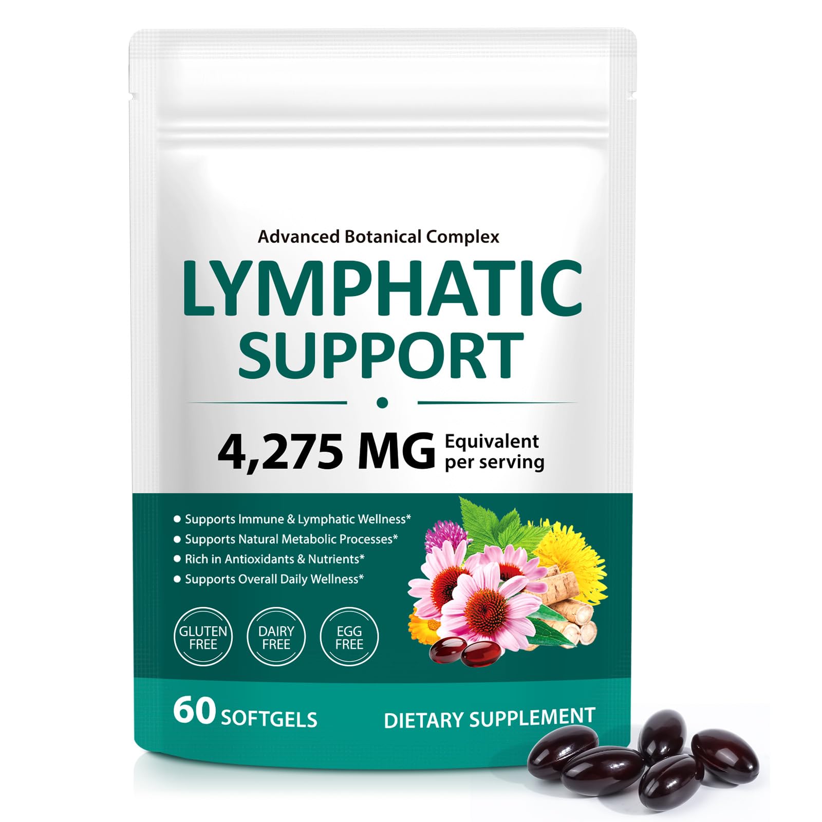LTQXGT Lymphatic Support Supplement 60 Softgels– Advanced Botanical Complex with Echinacea, Dandelion & Elderberry – Antioxidant-Rich Daily Wellness Formula LTQXGT buy supplements Au