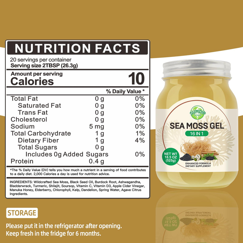 Sea Moss Gel - 18.5 oz Irish Seamoss Gel with Black Seed Oil and Ashwagandha, 16 in 1 Vegan Superfood Rich in Vitamins & Minerals, Raw Wildcrafted Seamoss for Immune & Digestion Support, Original SumDIPBuy Supplements Australia