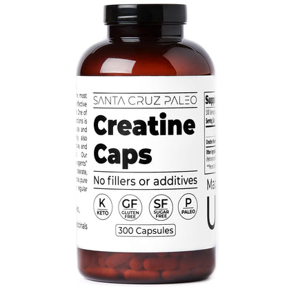 Santa Cruz Paleo Creatine Capsules, Supports Muscle Growth & Energy, Gluten Free, Keto, Sugar Free, Paleo, No Fillers or Additives, Creatine Monohydrate Pills,