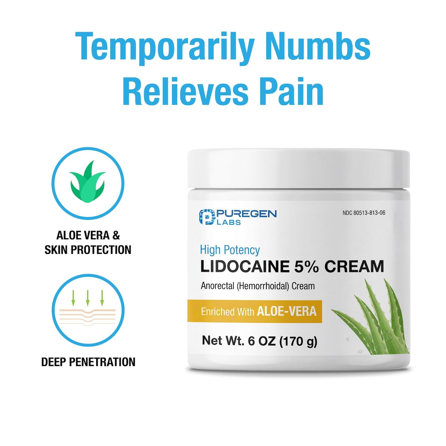 Puregen Labs Lidocaine 5% Anorectal (hemorrhoidal) Cream Maximum Strength | Enriched with Aloe-Vera | 6 Oz P Puregen LabsBuy Supplements Australia