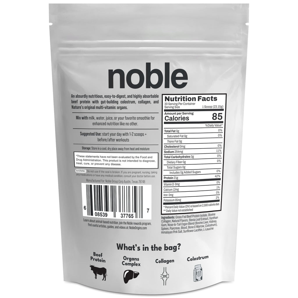 Noble Grass Fed Beef Protein Powder | Beef Protein w/Collagen, Colostrum, Organ Blend | Carnivore, Keto Friendly | Whey, Gluten Free | Muscle, Gut Health, Skin, Joint Support | 30 Servings, Vanilla Noble OriginsBuy Supplements Australia
