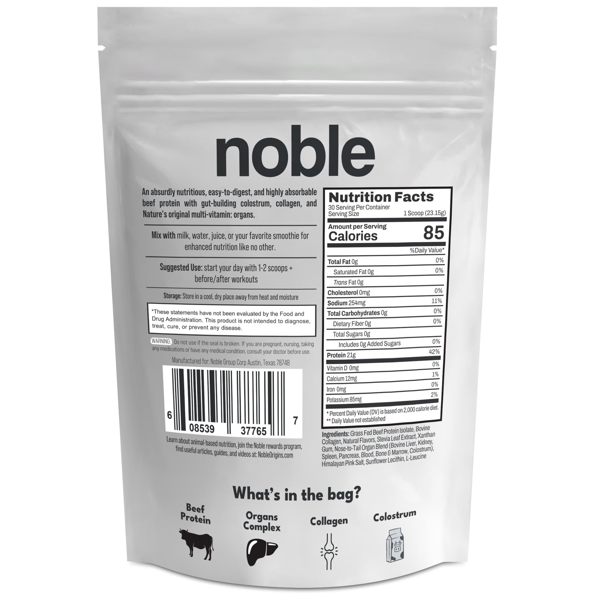 Noble Grass Fed Beef Protein Powder | Beef Protein w/Collagen, Colostrum, Organ Blend | Carnivore, Keto Friendly | Whey, Gluten Free | Muscle, Gut Health, Skin, Joint Support | 30 Servings, Vanilla Noble OriginsBuy Supplements Australia