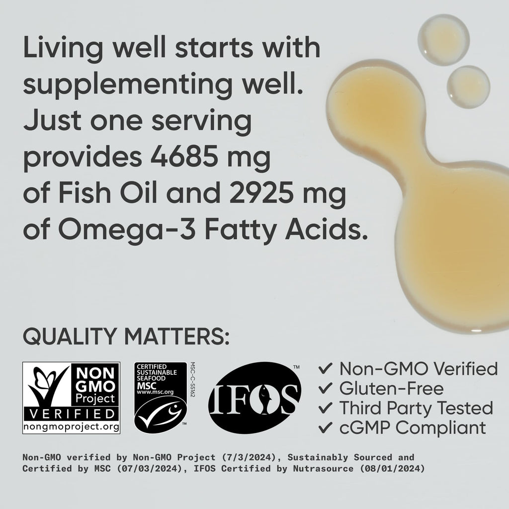 Sports Research® Omega-3 Fish Oil, 8oz Glass Bottle - 4685mg of Wild Caught Alaska Pollock Fish Oil per Serving - Easy-to-Take Liquid · Lemon Flavor · Non-GMO · MSC Certified Sustainable - 48 Servings Sports Research buy supplements Au