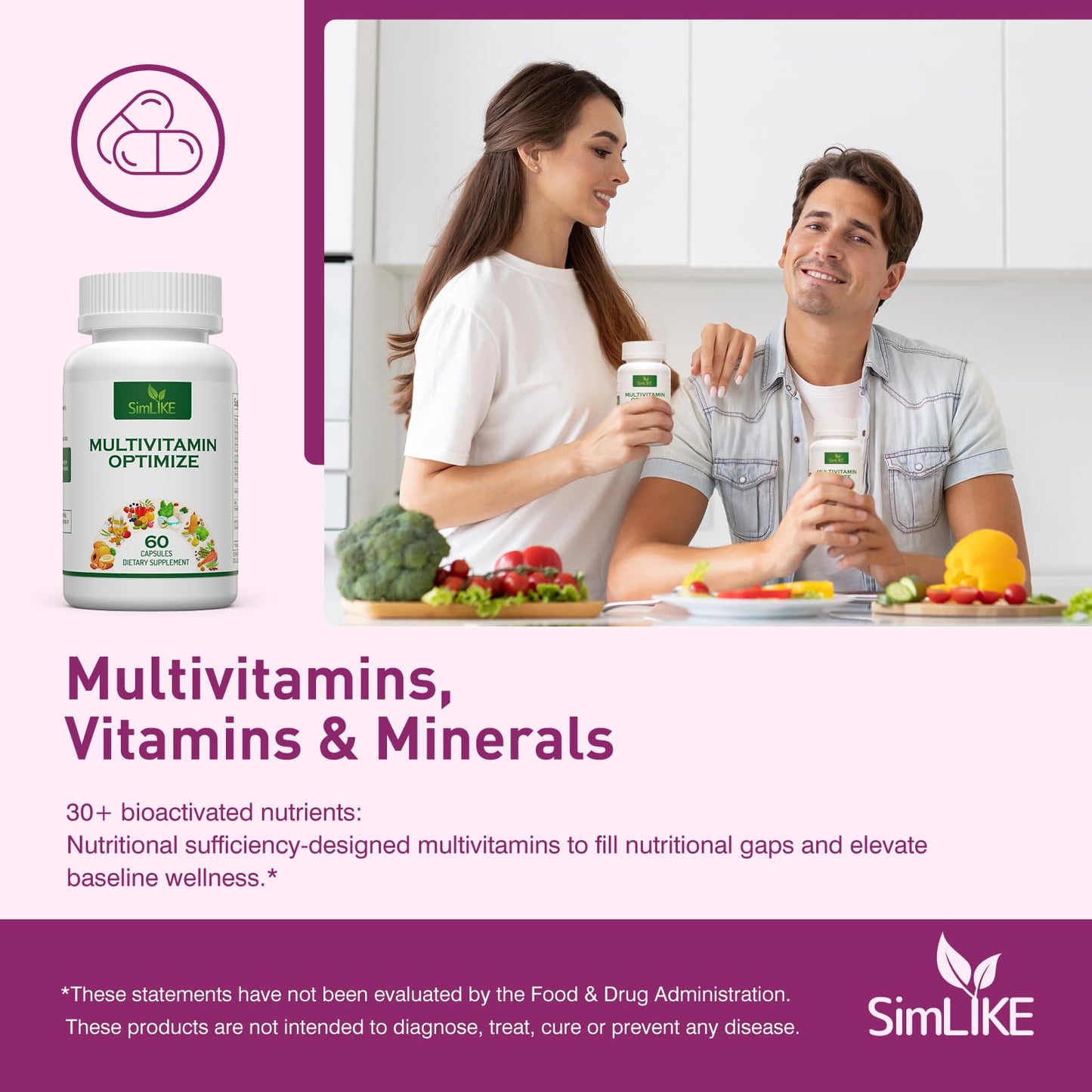 Methylated Multivitamin for Women, 30-in-1 Nutrients Formula with Inositol, CoQ10, Biotin, Zinc for Hair Health Support, Resveratrol, Vitamin C, Alpha Lipoic Acid for Skin Health Support, 60 Capsules SimlikeBuy Supplements Australia
