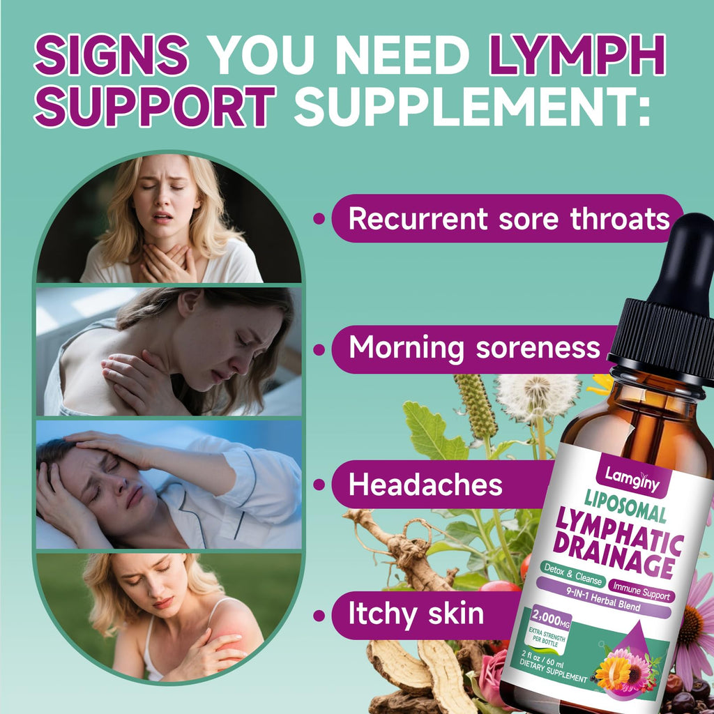 Liposomal Lymphatic Drainage Drops, 9-In-1 Lymphatic Drainage Supplements for Detox & Cleanse, with Echinacea, Dandelion, Elderberry, Burdock Root & Cleavers, Immune & Lymph System Support, 2 FL OZ LAMGINY buy supplements Au