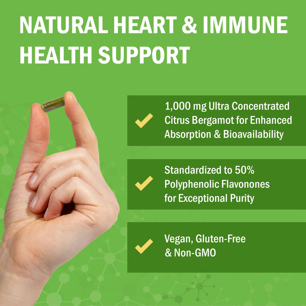 Citrus Bergamot 1000mg - Citrus Bergamot Supplement for Cholesterol and Heart Health - Ultra Concentrated from Fresh Fruit for Enhanced Absorption - Vegan, Non-GMO, Gluten-Free - 120 Mini Capsules BioSchwartzBuy Supplements Australia