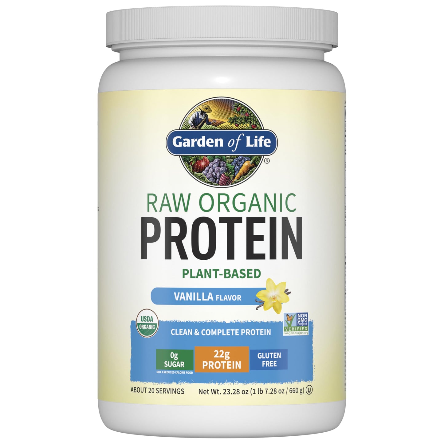 Garden Of Life Protein Powder, Vegan Protein Powder, Bcaa, Probiotics & Digestive Enzymes, Gluten & Lactose Free, Vanilla, 23.28 Ounce