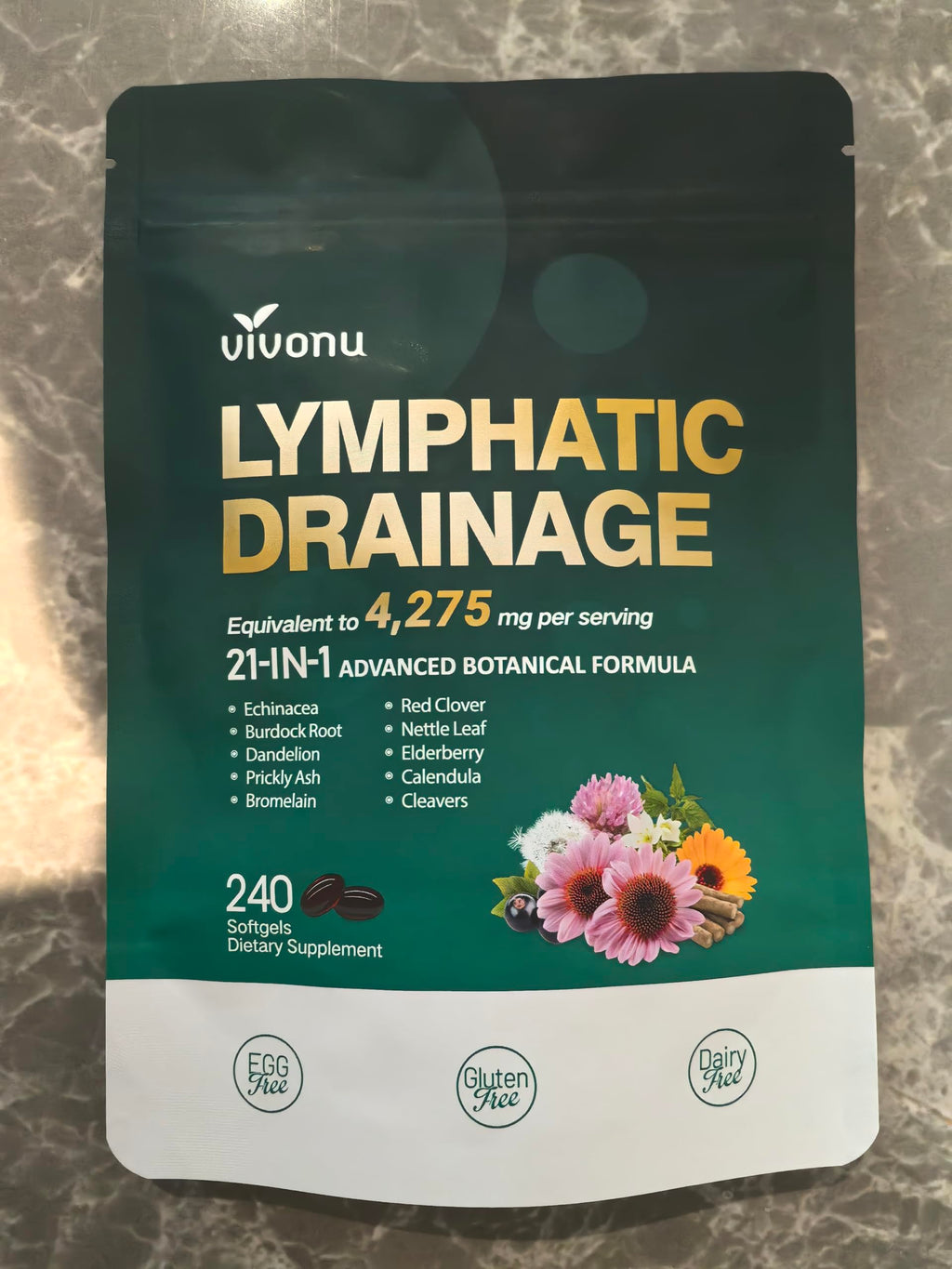 Lymphatic Drainage Supplements, 240 Softgels, Lymph System Support Supplement for Women & Men, 21-in-1 Herbal Blend with Echinacea, Dandelion, Burdock, Bromelain, Calendula, Turmeric & More, 1 Bag VivoNu buy supplements Au