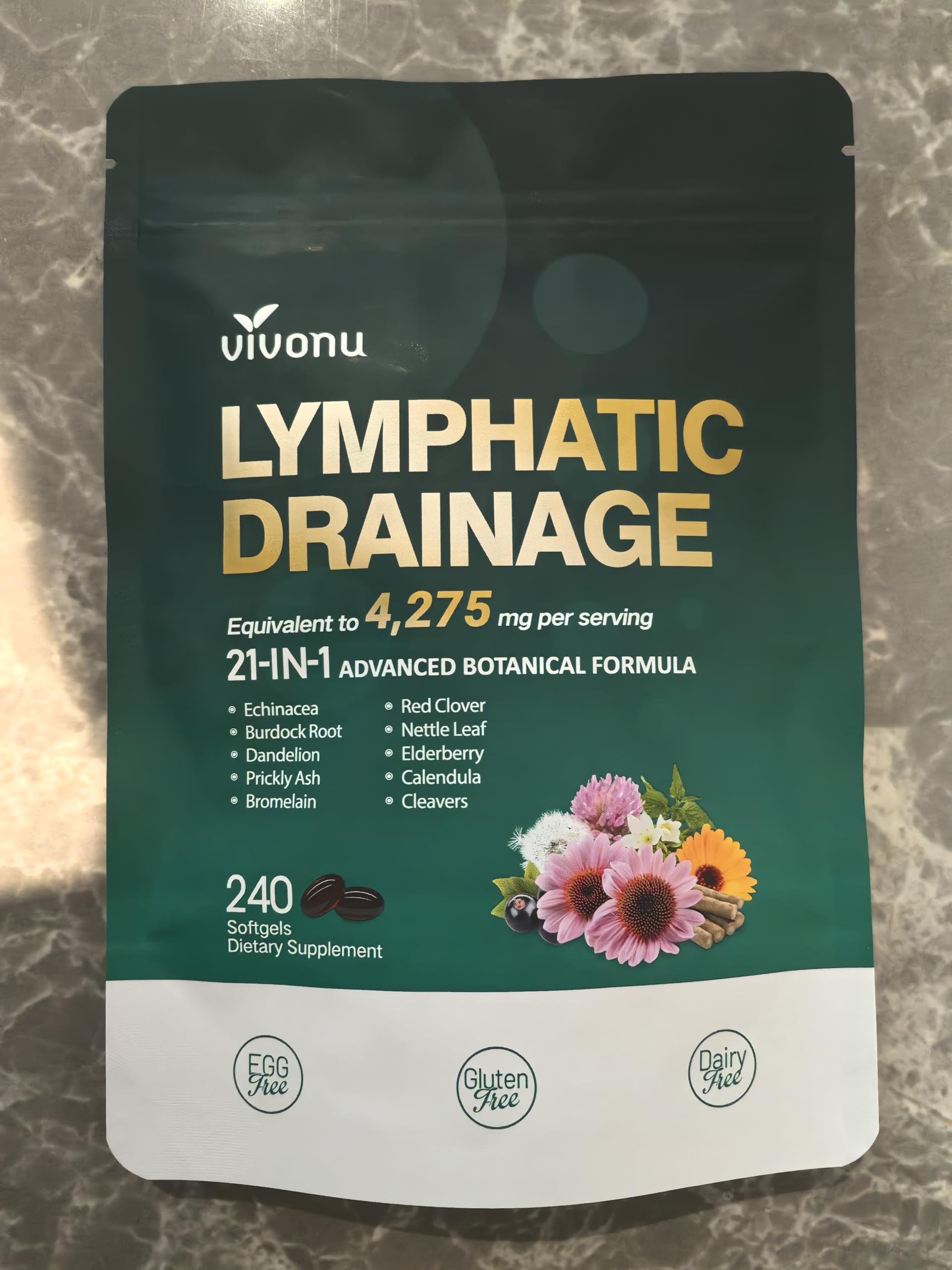 Lymphatic Drainage Supplements, 240 Softgels, Lymph System Support Supplement for Women & Men, 21-in-1 Herbal Blend with Echinacea, Dandelion, Burdock, Bromelain, Calendula, Turmeric & More, 1 Bag VivoNu buy supplements Au