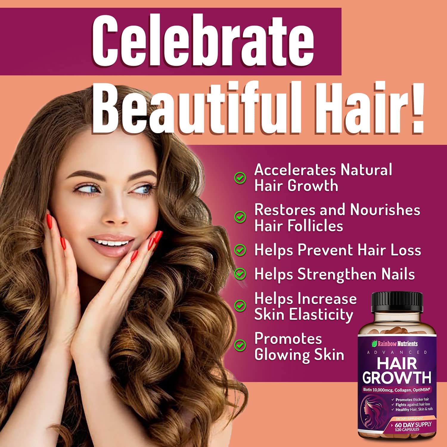 Hair Growth Vitamins for Women | Biotin 10,000mcg, Collagen, Patented OptiMSM®, goMCT