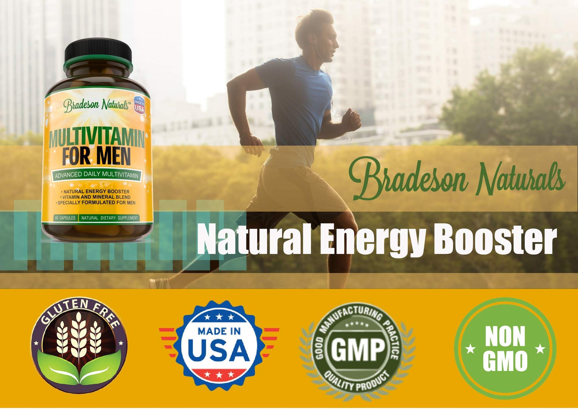 Bradeson Naturals Men's Multivitamin Supplement for Energy, Focus and Performance. Mens Vitamins A, C, D, E & B12, Zinc, Calcium, Magnesium & More. Multi Vitamin 60 Capsules Made in The USA Bradeson NaturalsBuy Supplements Australia
