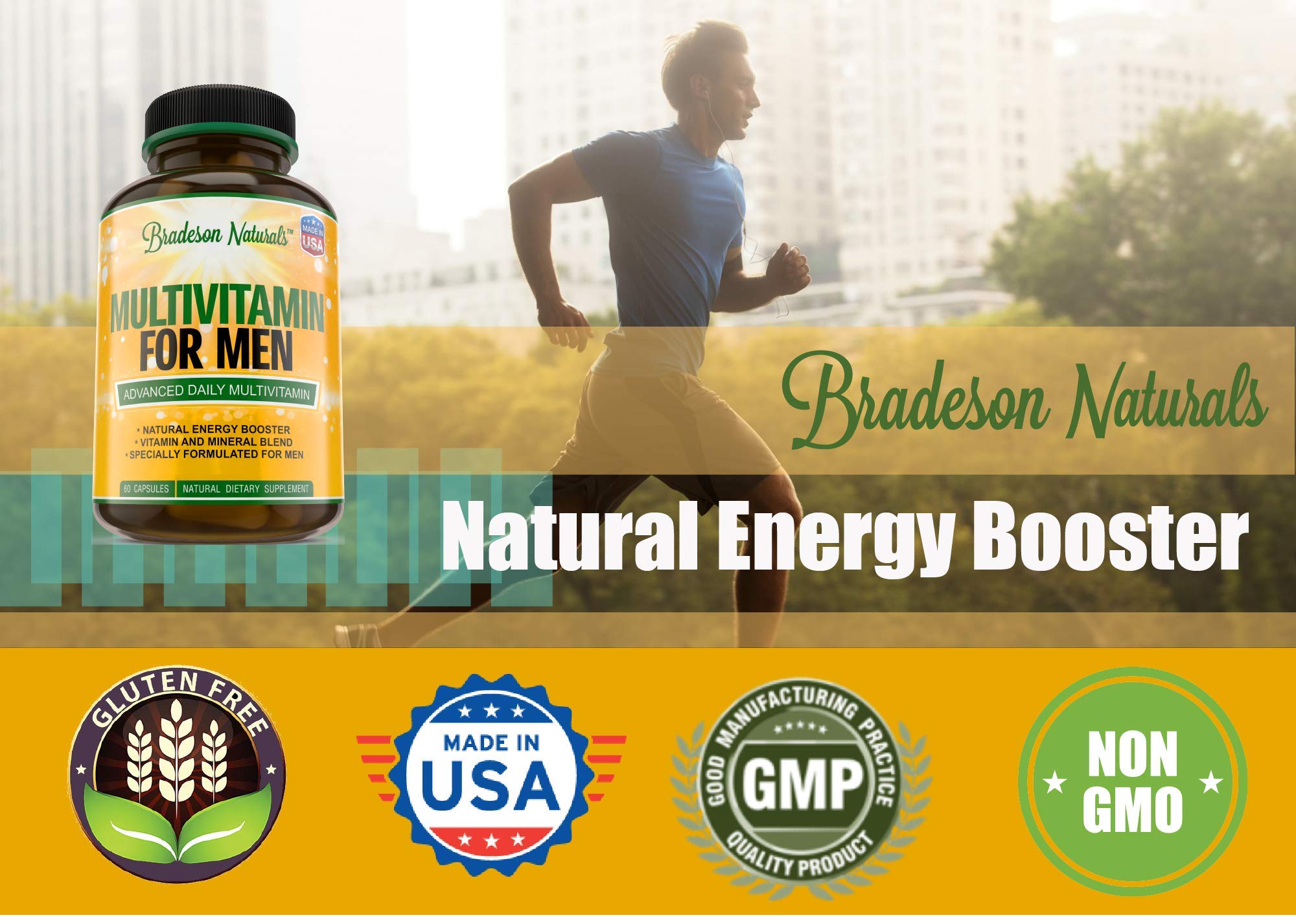 Bradeson Naturals Men's Multivitamin Supplement for Energy, Focus and Performance. Mens Vitamins A, C, D, E & B12, Zinc, Calcium, Magnesium & More. Multi Vitamin 60 Capsules Made in The USA Bradeson NaturalsBuy Supplements Australia