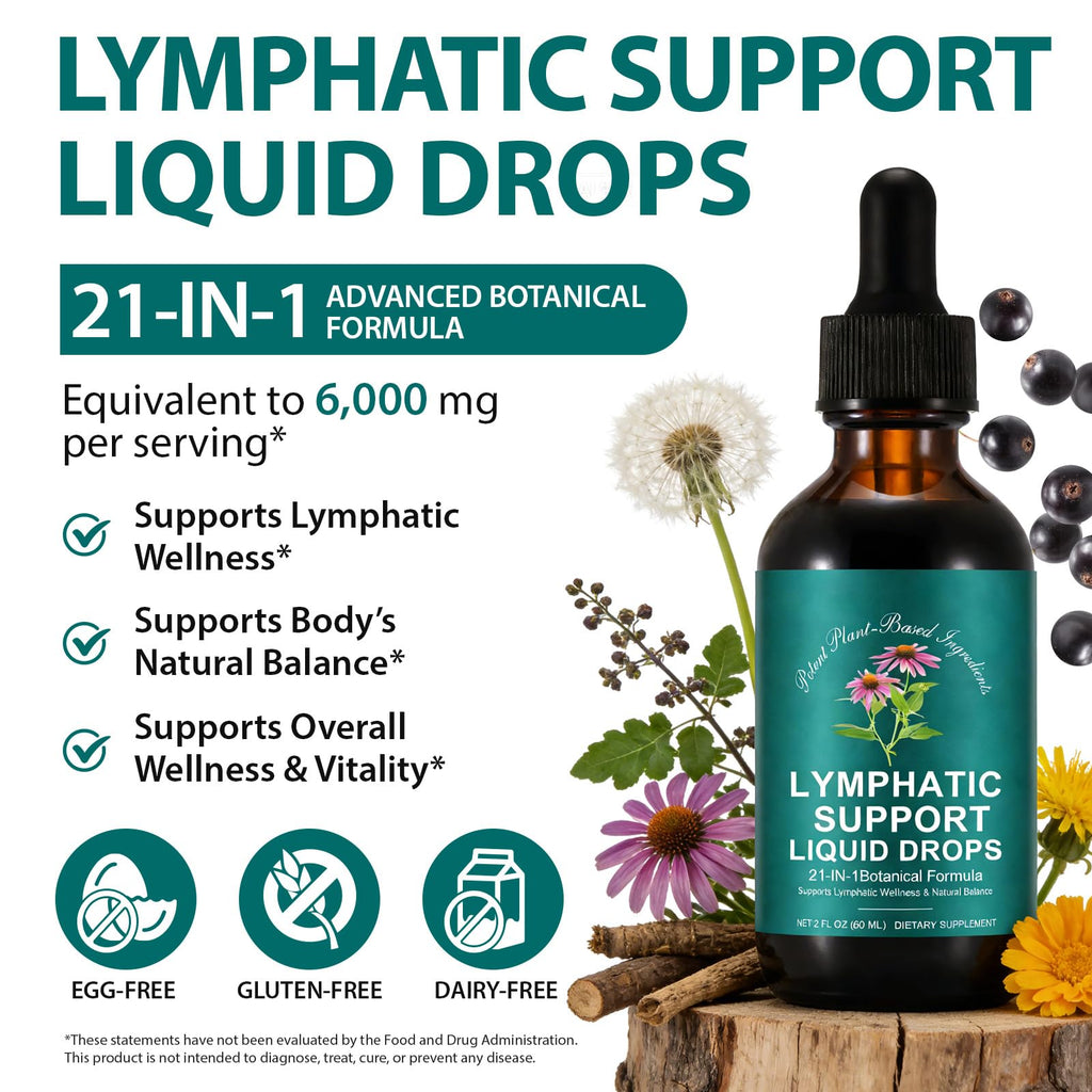 SDJUFEI 21-in-1 Lymphatic Drainage Drops， Lymphatic Support Liquid Drops with Turmeric, Echinacea, Elderberry & Dandelion, for Women & Men, 2 fl oz SDJUFEI buy supplements Au