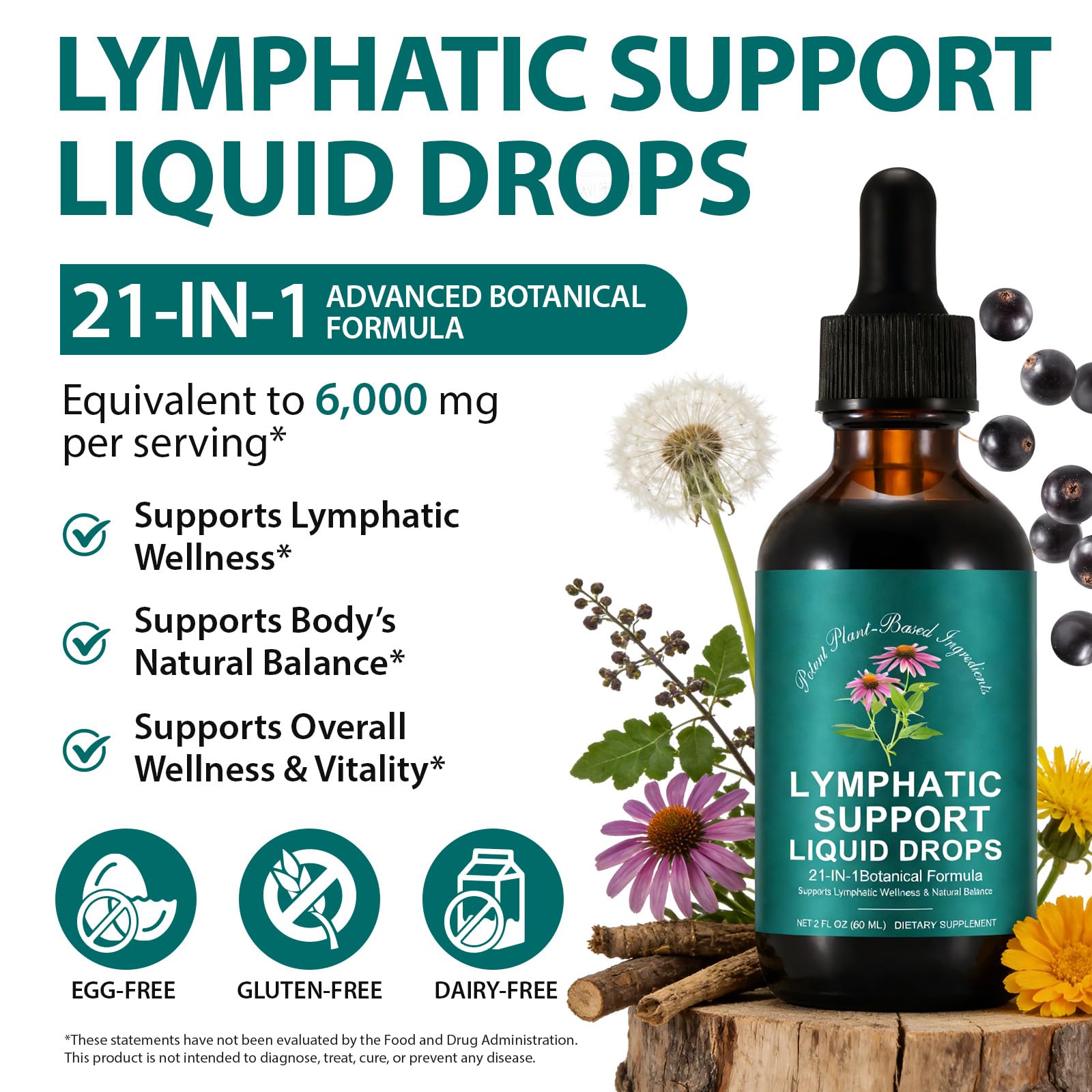 SDJUFEI 21-in-1 Lymphatic Drainage Drops， Lymphatic Support Liquid Drops with Turmeric, Echinacea, Elderberry & Dandelion, for Women & Men, 2 fl oz SDJUFEI buy supplements Au