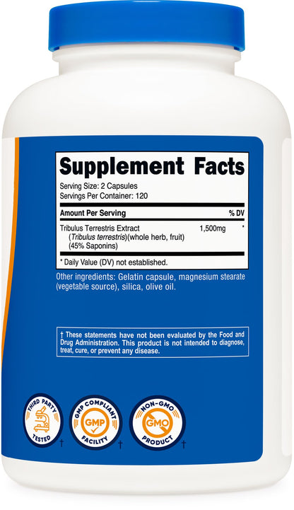 Nutricost Tribulus Terrestris Extract 1500mg, 240 Capsules - 45% Saponins, 120 Servings, Non-GMO, Gluten Free