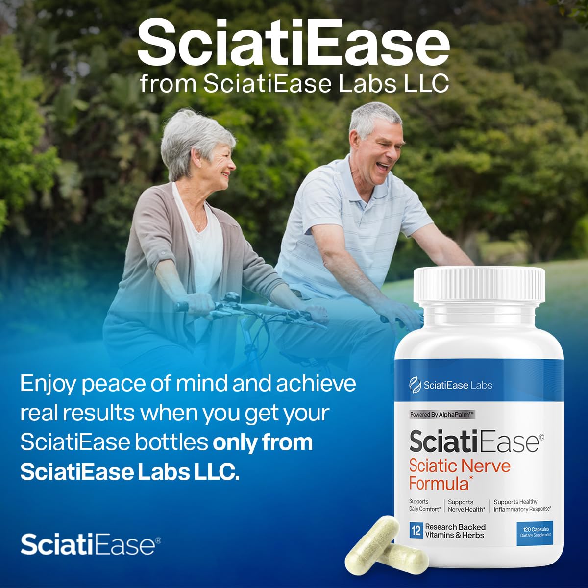 SciatiEase Sciatic Nerve Health Support Supplement - Nerve Support Formula with AlphaPalm, Pea, Vitamin B Complex, Alpha Lipoic Acid 300mg - 120 Capsules SciatiEaseBuy Supplements Australia