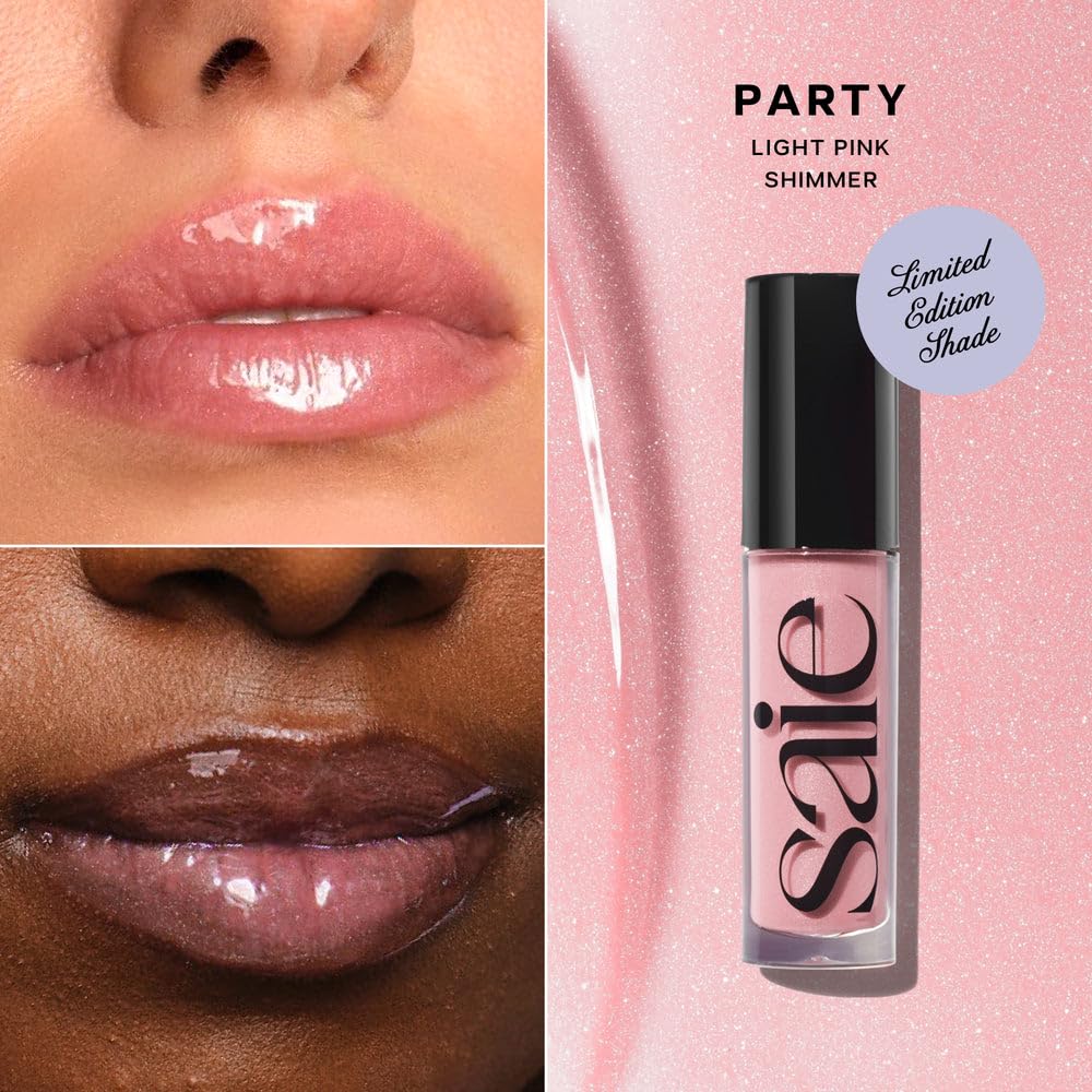 Saie Glossybounce High-Shine Hydrating Lip Gloss Oil - Sheer Tinted Lip Oil with Hyaluronic Acid + Jojoba Oil for Long-Lasting Moisture (.17 oz) (Disco + Bounce) SaieBuy Supplements Australia
