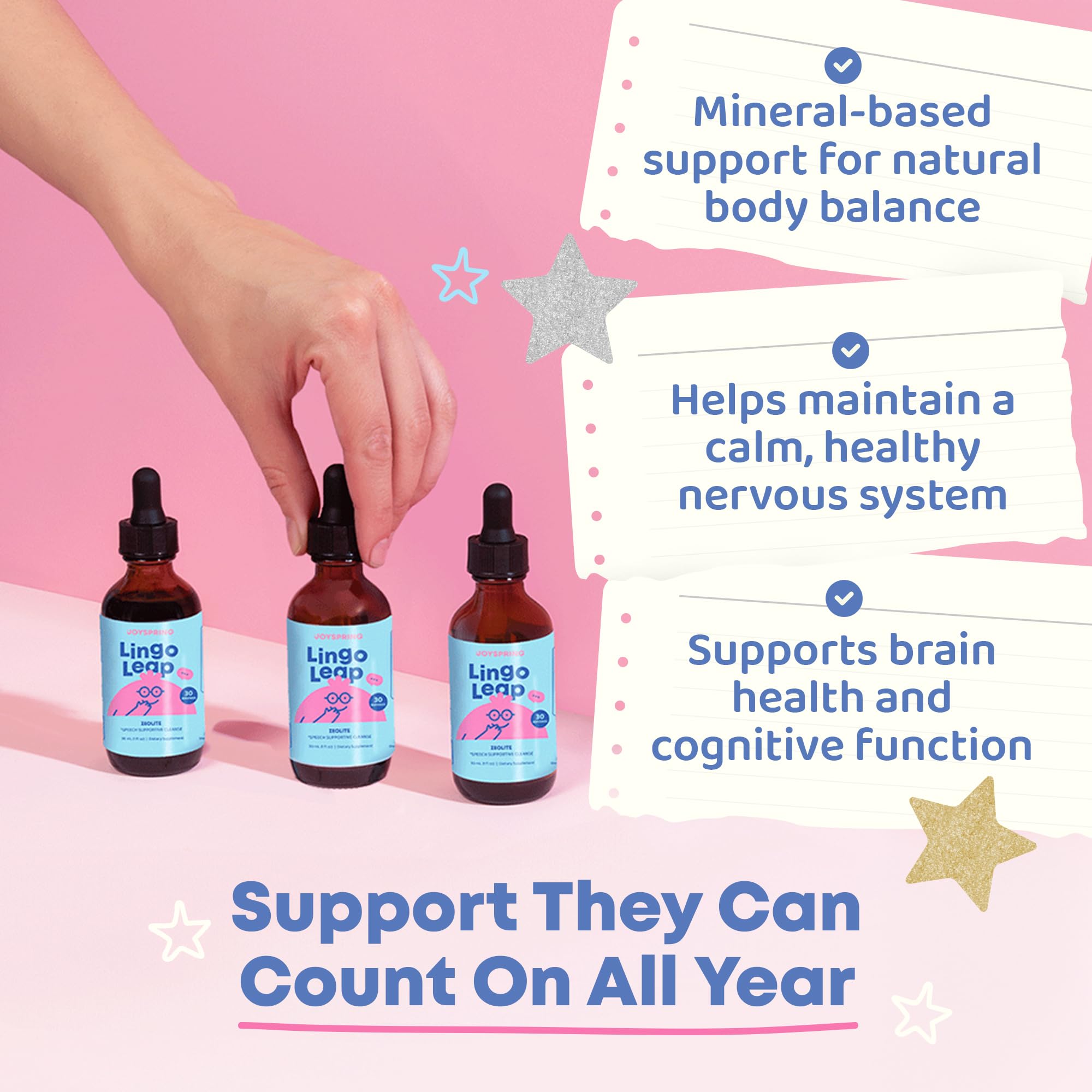 JoySpring LingoLeap – Liquid Kids Formula with Zeolite Clinoptilolite, Methylated B12 & Vitamin D3 | Gentle Daily Support for Kids’ Wellness | Ages 3+ | (1fl oz) 30 Servings JoySpringBuy Supplements Australia