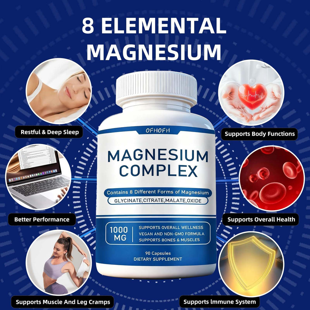 Magnesium Complex Supplement 8 Elemental - Magnesium Glycinate, Citrate, Malate, Oxide | Easy Absorption for Bones, Muscle, Energy, Vegan, Non-GMO 90 Capsules (1pc) OFHOFH buy supplements Au