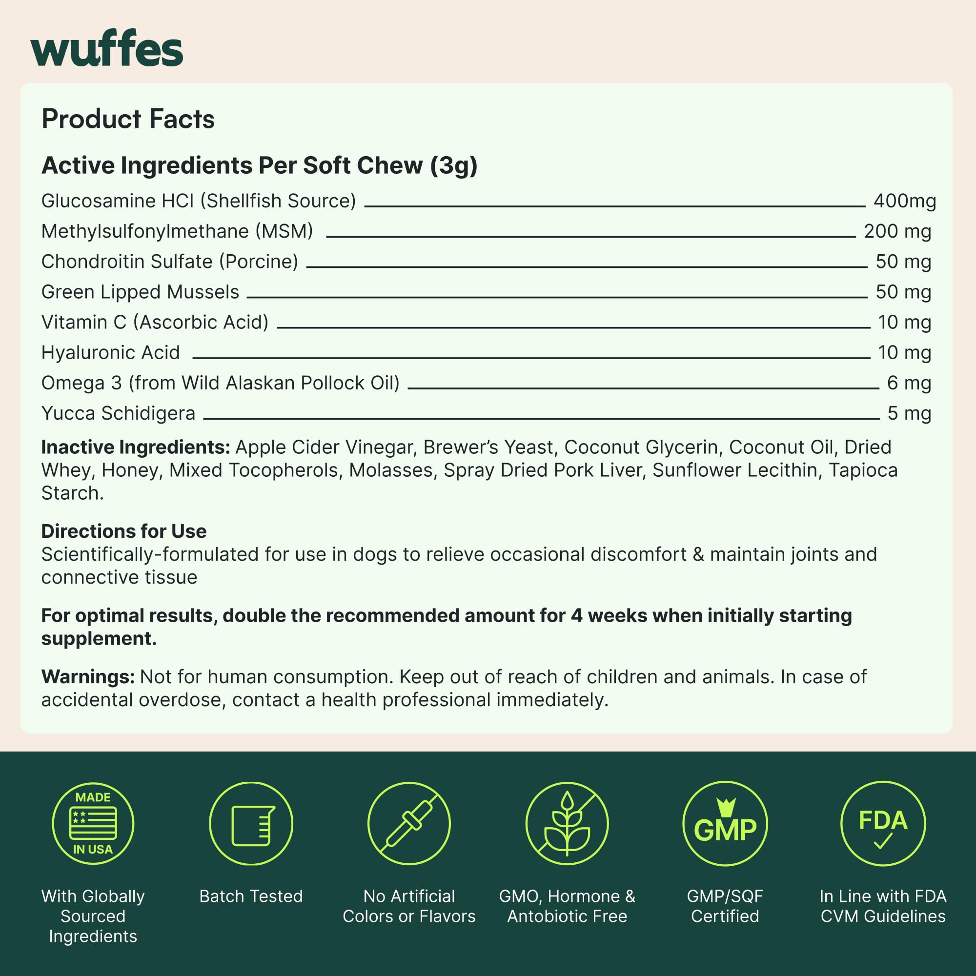 Wuffes Chewable Dog Hip & Joint Supplement - Glucosamine & Chondroitin Chews - Dog Joint Supplements & Vitamins - Extended Joint Care (Small&Medium Breeds (0-65 lbs), 180 Chews (Pack of 3)) WuffesBuy Supplements Australia