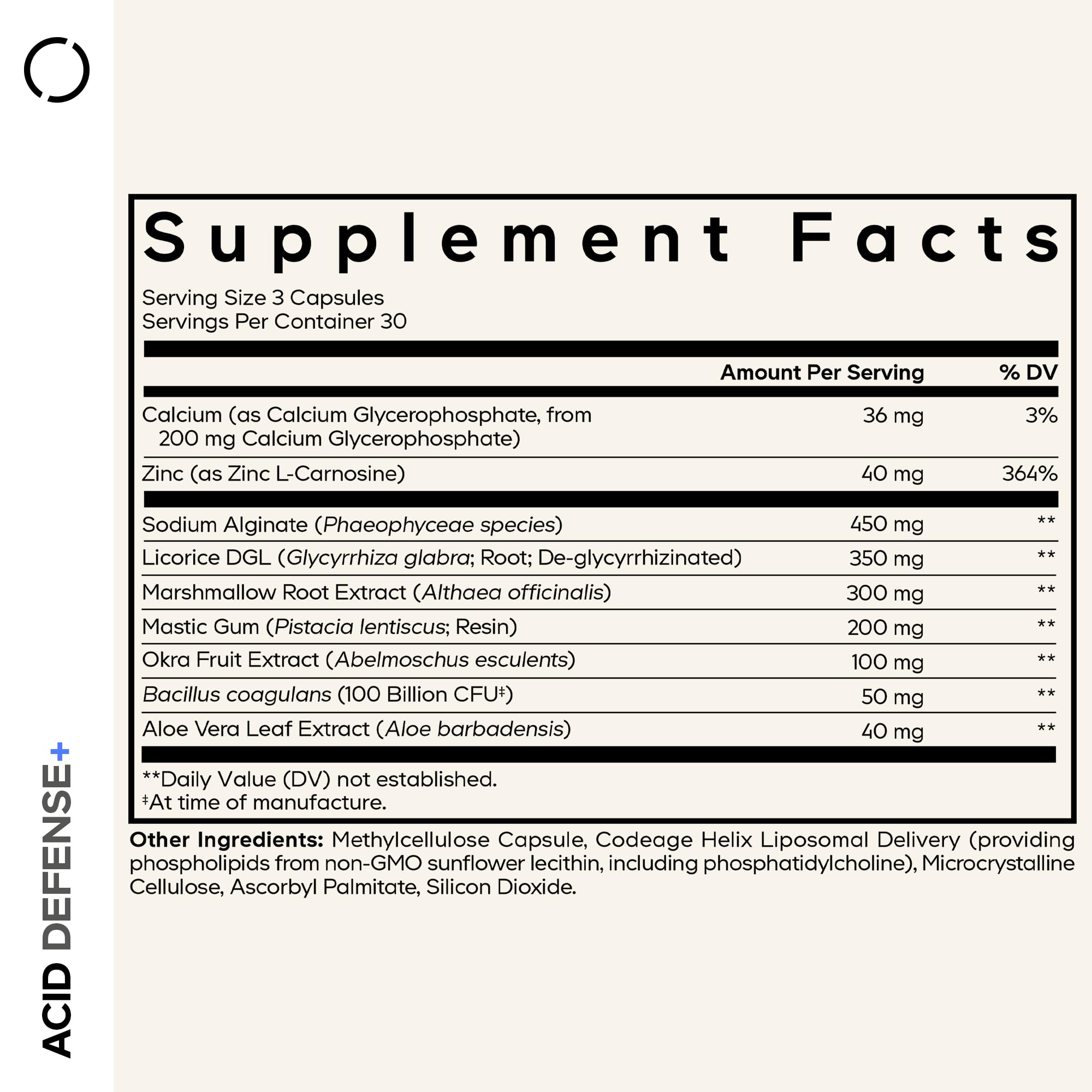 Codeage Acid Defense+ Supplement - Marshmallow Root, DGL Licorice, Aloe Vera, Probiotics, Alginic Acid, Zinc-L-Carnosine, Mastic Gum, Okra Fruit - Digestion Support - Non-GMO - 90 Capsules CodeageBuy Supplements Australia