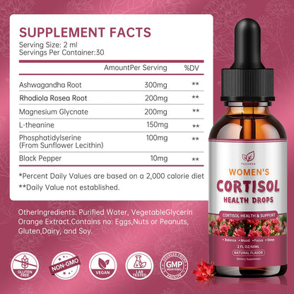 Cortisol Manager Liquid Drops, Cortisol Supplements for Women, with magnesium ashwagandha, rhodiola rosea,l-theanine,Phosphatidylserine-Promote Relaxation and Support Mood- 30 Day Vegan Supply Fzjjyana buy supplements Au