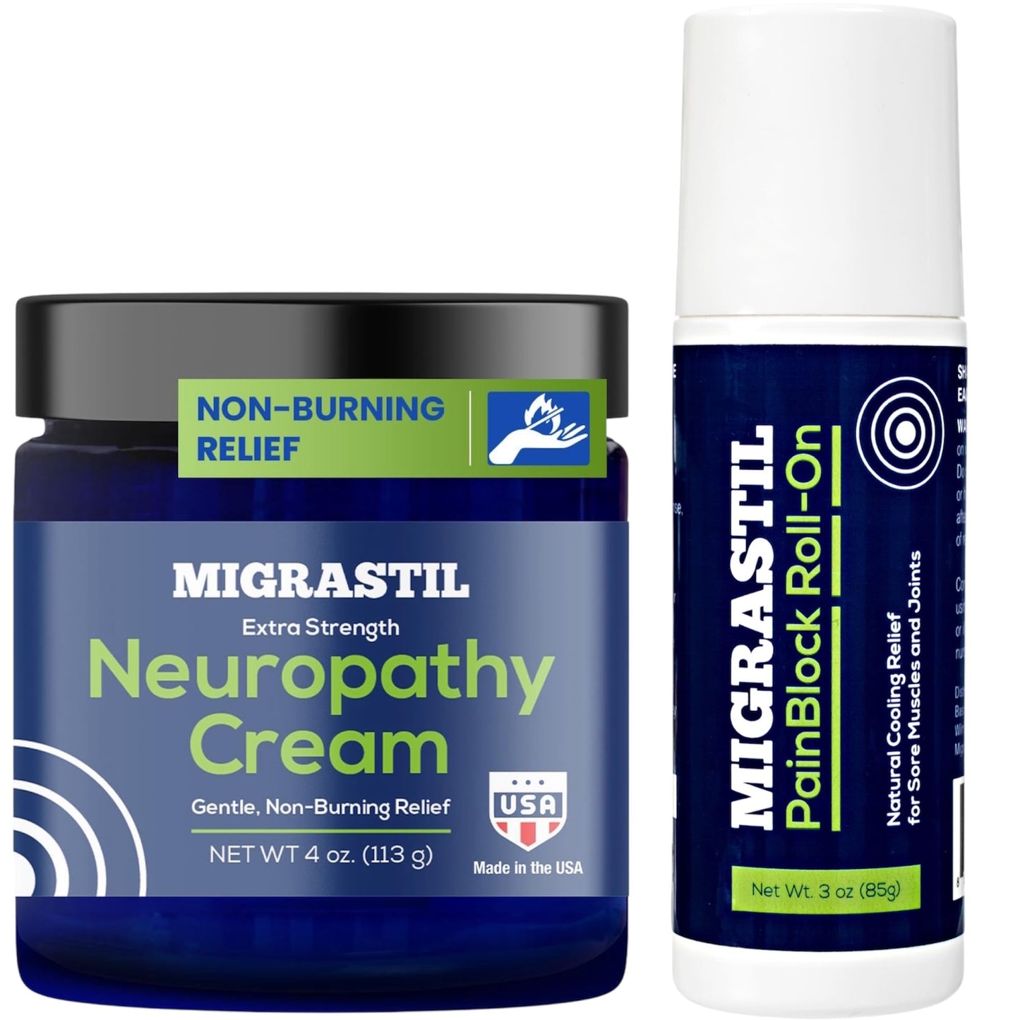 Basic Vigor Migrastil Extra Strength Neuropathy Cream (4 oz) and PainBlock Roll-On (3 oz) Bundle Basic VigorBuy Supplements Australia