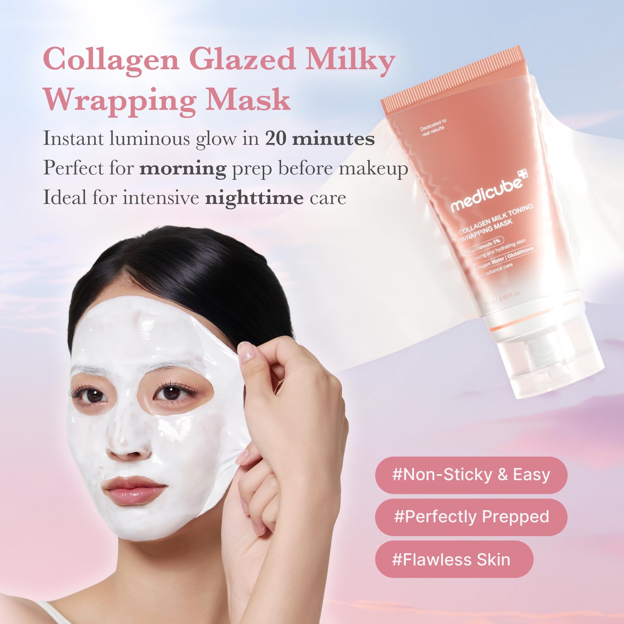 medicube Milky Collagen Double Glow Lock Duo: Collagen Glazed Milky Wrapping Mask and Booster Serum | 130DaCollagen, Niacinamide, Glutathione for Plumped, Radiant Glass Skin medicubeBuy Supplements Australia