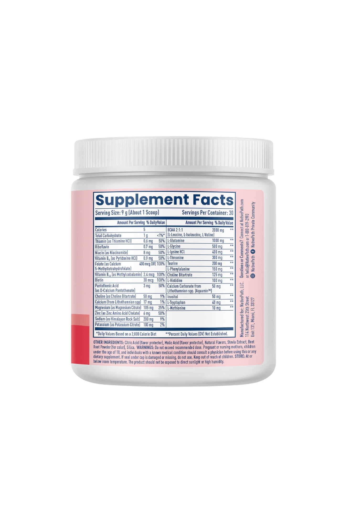 NativePath Hydrate, Zero Sugar, Electrolytes Powder with BCAAs, Mixed Berry Hydration, Keto & Paleo Friendly, 30 Servings