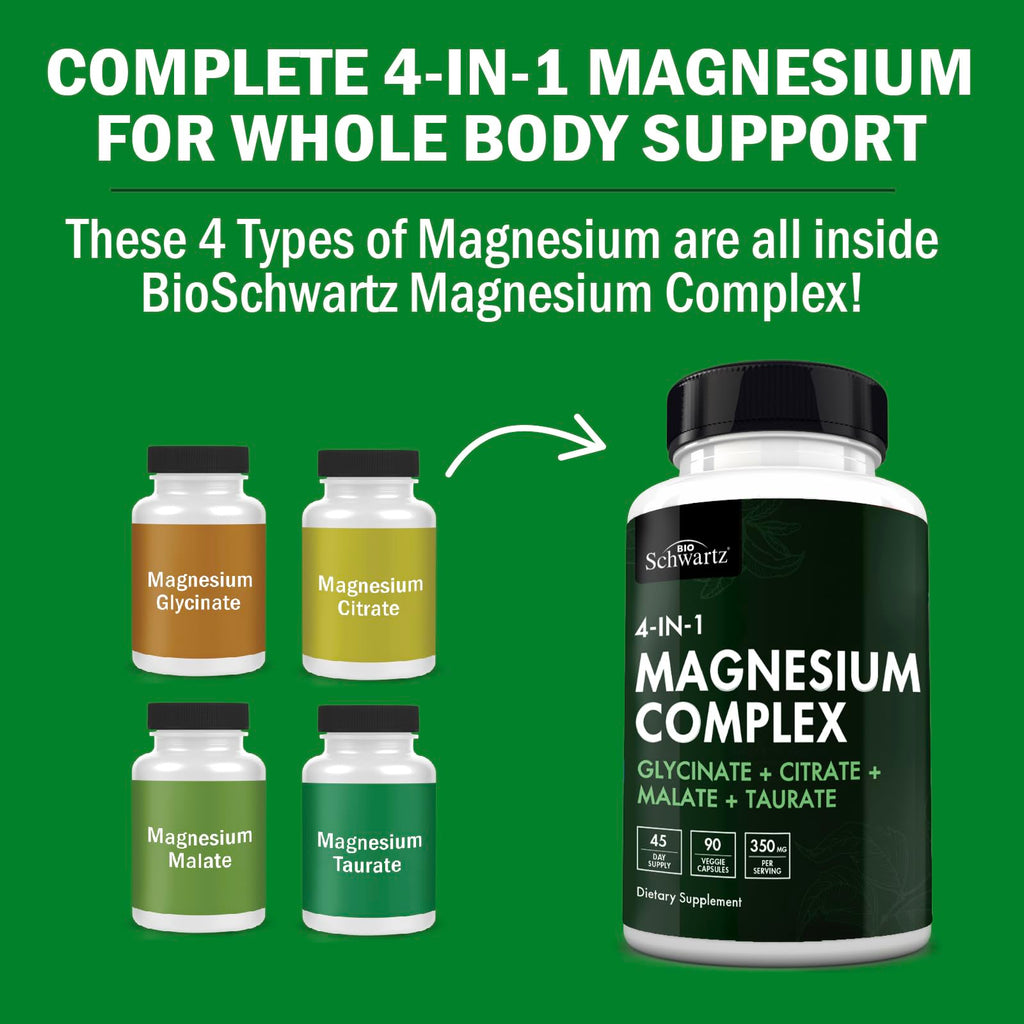 BioSchwartz Magnesium Complex Supplement (90 Capsules) 350mg Magnesium Glycinate Citrate Malate and Taurate Per Serving for Healthy Nerves Muscles Heart Sleep Support (Vegan, Gluten-Free, Non-GMO) BioSchwartz buy supplements Au
