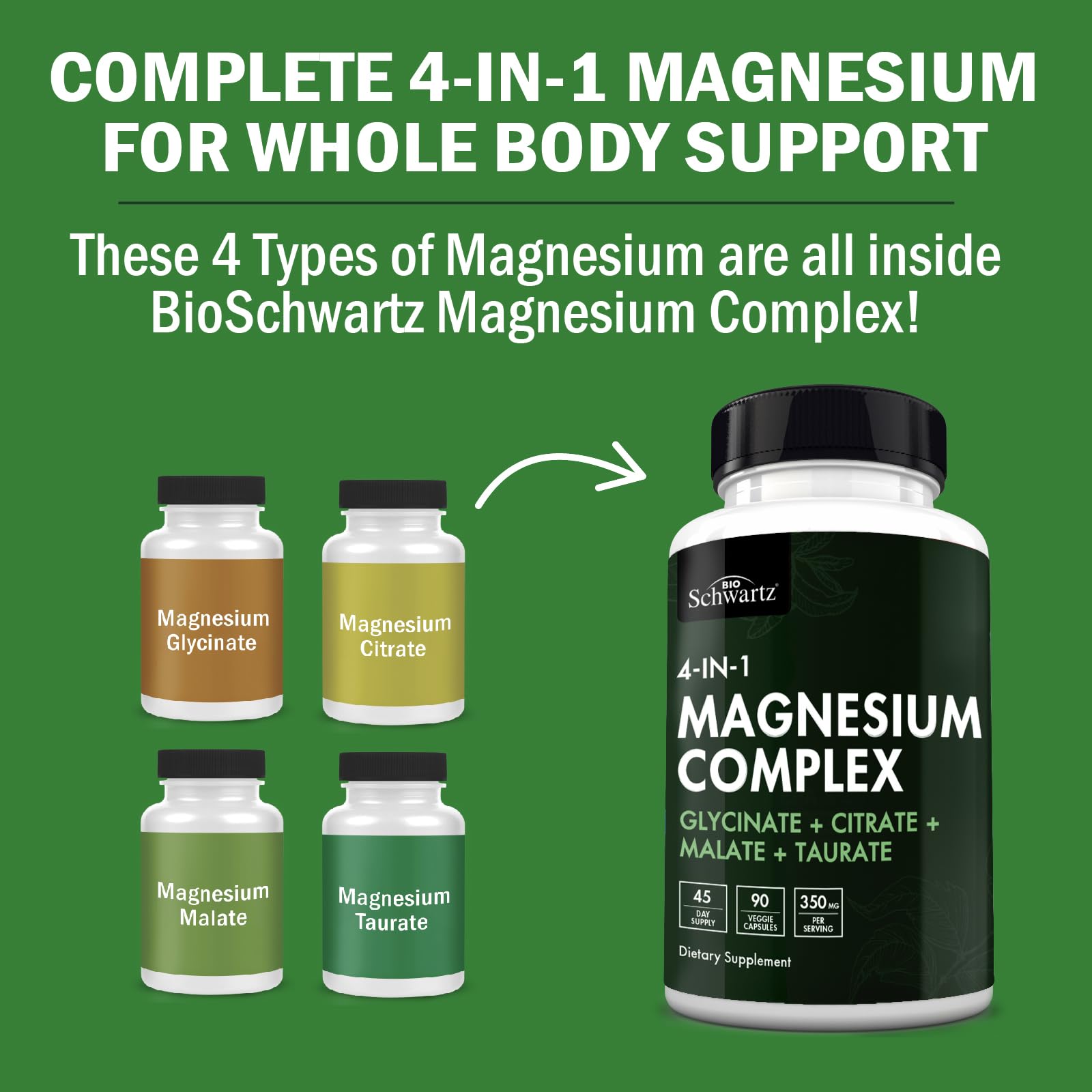 BioSchwartz Magnesium Complex Supplement (90 Capsules) 350mg Magnesium Glycinate Citrate Malate and Taurate Per Serving for Healthy Nerves Muscles Heart Sleep Support (Vegan, Gluten-Free, Non-GMO) BioSchwartz buy supplements Au