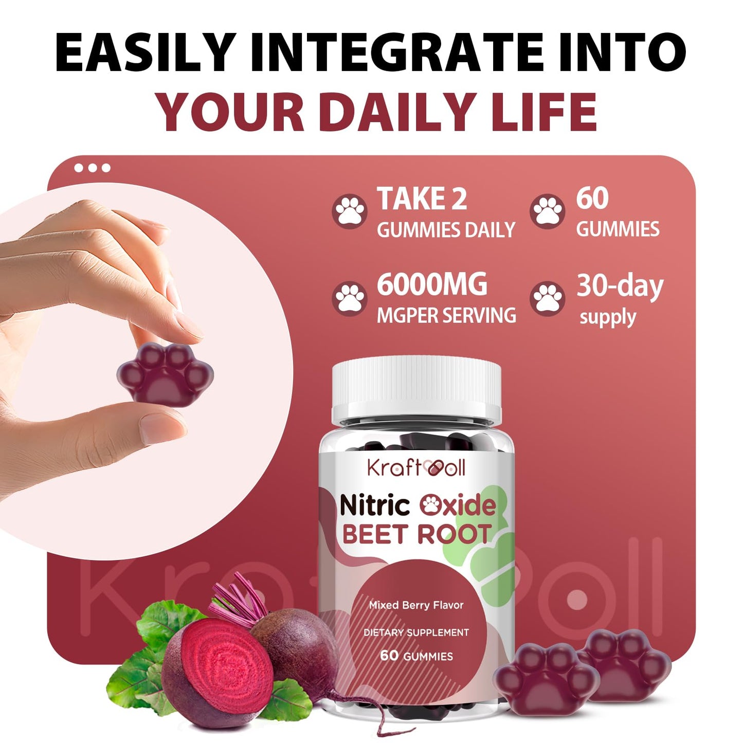 Kraftvoll Nitric Oxide Beet Root Gummies – Sugar-Free Beet Chewables, Mixed Berry Flavor with Grapeseed Powder, Pomegranate, Vitamin C & B12 – Nitric Oxide Supplements for Men – 60 Gummies (2 Bottles) Kraftvoll buy supplements Au