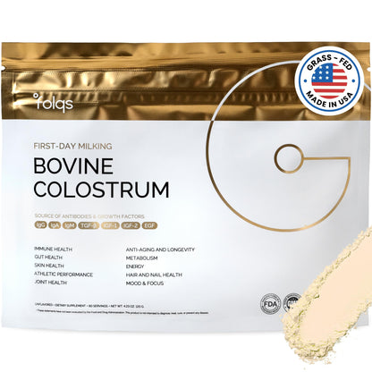 Folqs Bovine Colostrum Powder – First-Day Milking for Immune & Gut Support – 60 Servings – Supports Skin & Tissue Health – Made in USA - Amino Acids, Vitamins, Minerals – Kosher - Sustainably Sourced FolqsBuy Supplements Australia