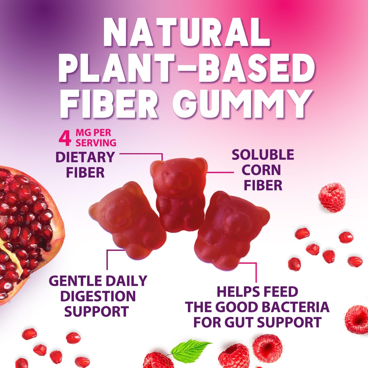 Fiber Gummies – Sugar Free Prebiotic Plant-Based Fiber 4g per Serving Supplement - Improved Soluble Formula Supports Digestive Health & Regularity - Non-GMO,