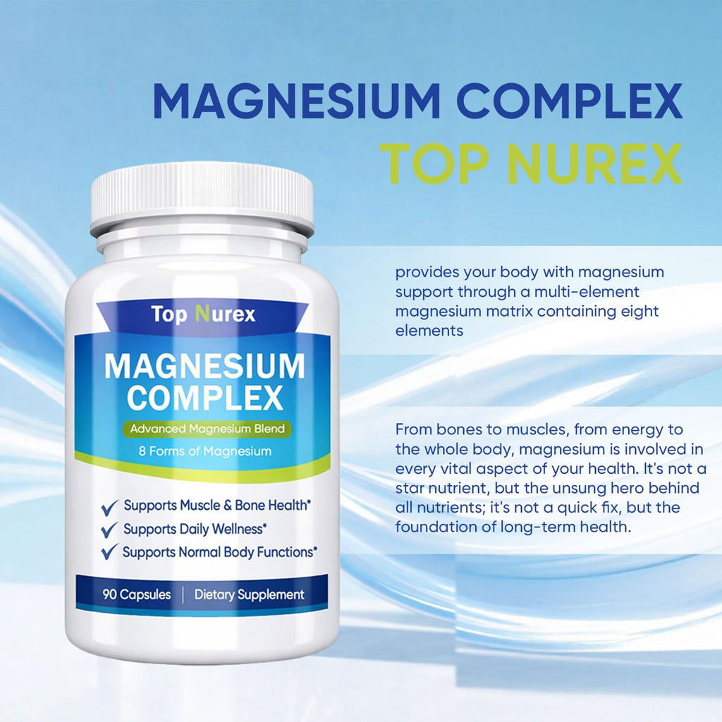 Top Nurex Magnesium Complex 1000 mg, 8-Source Magnesium Blend with Glycinate, Citrate, Malate & Taurate, Vegan Non-GMO Formula, 90 Capsules Kunnozz buy supplements Au