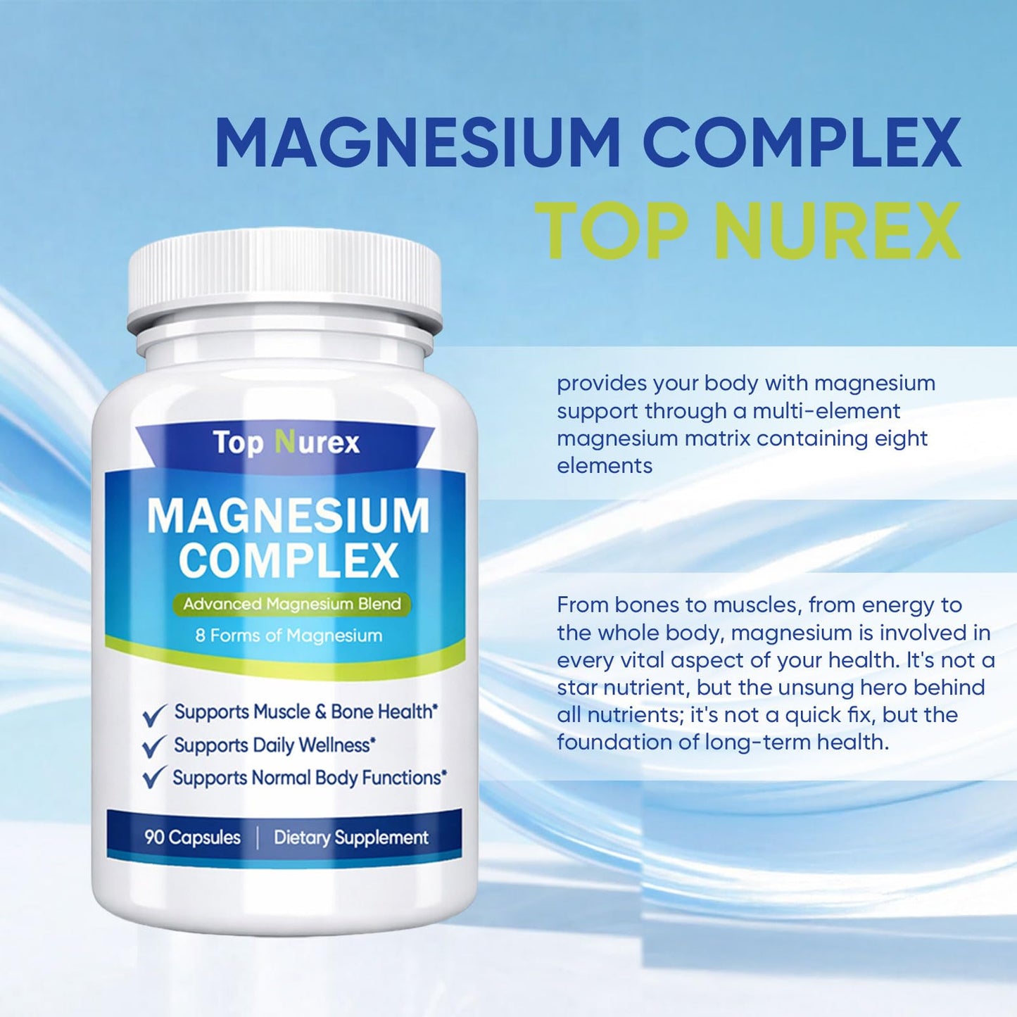 Top Nurex Magnesium Complex 1000 mg, 8-Source Magnesium Blend with Glycinate, Citrate, Malate & Taurate, Vegan Non-GMO Formula, 90 Capsules Kunnozz buy supplements Au